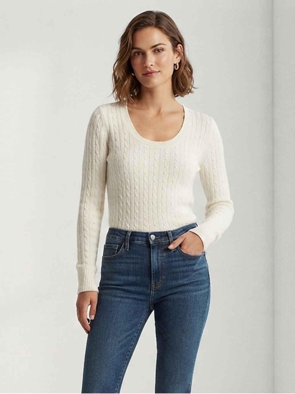 Old Navy White Crew Neck Sweater with Cable-Knit Design
